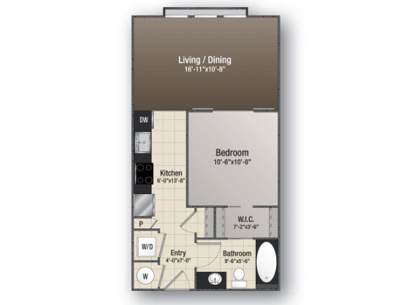 Floor plan for 1 bed, 1 bath, 525 sqft